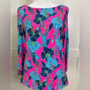 Lilly Floral Print Women's Top - Pink and Blue